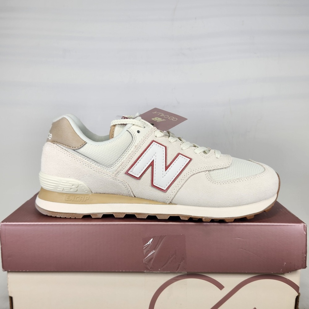 New Balance 574 CALIA Sneakers Women Size 11 White Beige Suede Mesh Shoes